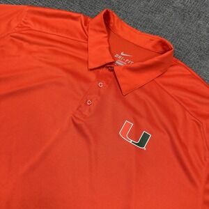Nike Dri-Fit Miami Hurricanes Polo Shirt Mens XXL Orange NCAA Performance Golf